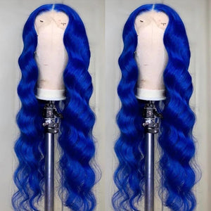 Blue Lace Front Wig Synthetic Hair Long Deep Water Wave Colored Wig  Soft Hair Glueless Cosplay  Wig