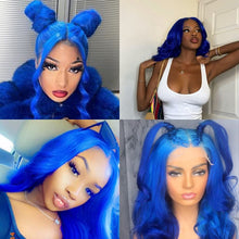 Load image into Gallery viewer, Blue Lace Front Wig Synthetic Hair Long Deep Water Wave Colored Wig  Soft Hair Glueless Cosplay  Wig
