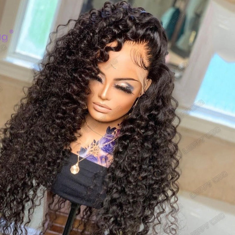 Long Curly Frontal Wig Human Hair 13x6 Lace Front Human Hair Wigs For Women Transparent HD Lace Frontal Wig Pre Plucked LUFFY