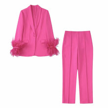 Load image into Gallery viewer, Feathered Blazer Jacket Two Piece Set
