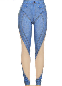 Weird Puss Mesh Denim Print Pants