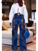 Load image into Gallery viewer, Criss Cross Flare Denim Pants
