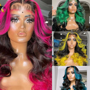 Highlight Color 13X4 Lace Front Loose Wave Wig Pre Plucked Ombre Cosplay Wig