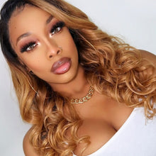 Load image into Gallery viewer, Ombre Honey Blonde Lace Front Wigs Human Hair 13X4 Ginger Brown Body Wave Wig.
