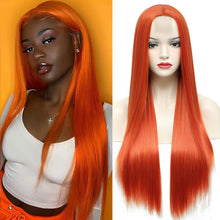 Load image into Gallery viewer, Orange Ginger Synthetic Wig Long Straight Wigs for Women Body Wave Cosplay Party Daily Natural Highlight Ombre Burg Blonde Wig
