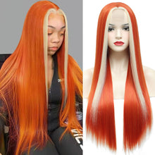 Load image into Gallery viewer, Orange Ginger Synthetic Wig Long Straight Wigs for Women Body Wave Cosplay Party Daily Natural Highlight Ombre Burg Blonde Wig
