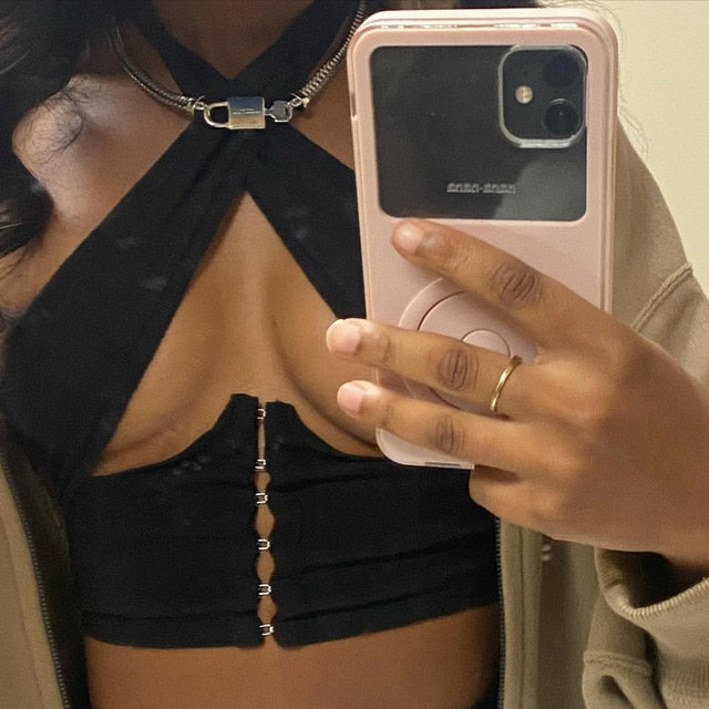 Breasted Halter Crop Top