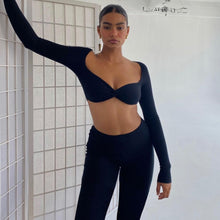 Load image into Gallery viewer, Ribbed Long Sleeve V Neck Two Piece Set
