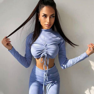 Knitted Drawstring Yoga Two Piece Set