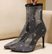 Load image into Gallery viewer, Rhinestone Mesh Thigh High Boots
