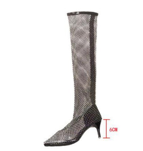 Rhinestone Mesh Thigh High Boots