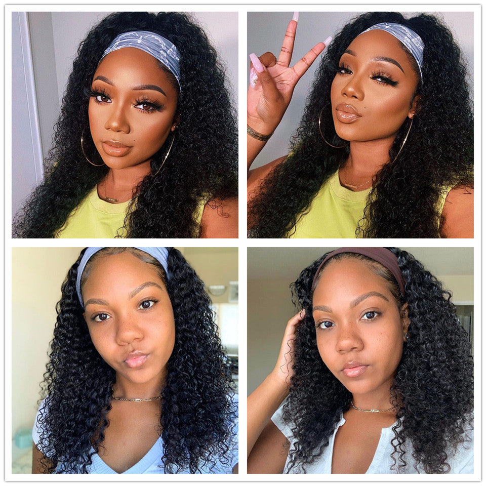 Brazilian Curly Human Hair Headband Wigs